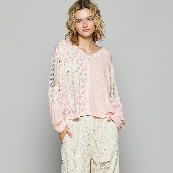POL Tops - RESTOCK! Pol Powder Pink Floral Oversized Long Sleeve Tee- NWT Size S-L